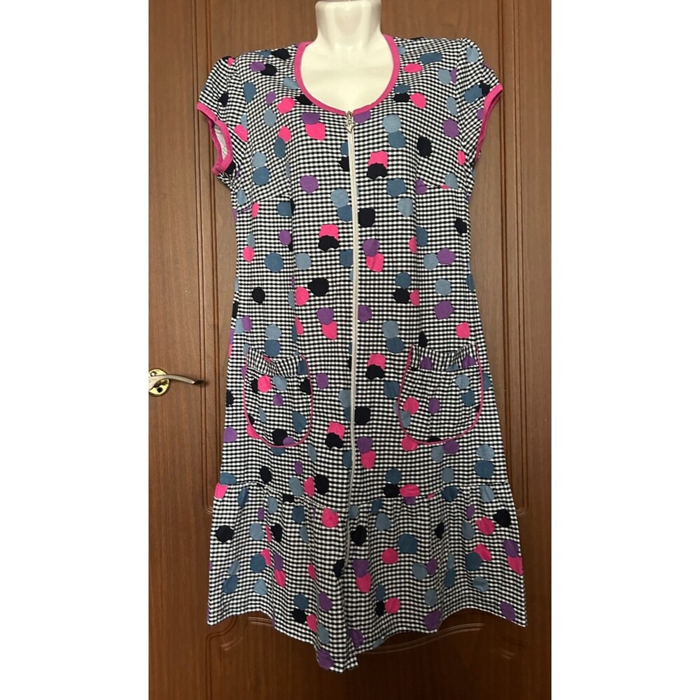 Womens S Multicolor Print Cotton Zip Front House Dress Short Sleeve Zip Up Robe